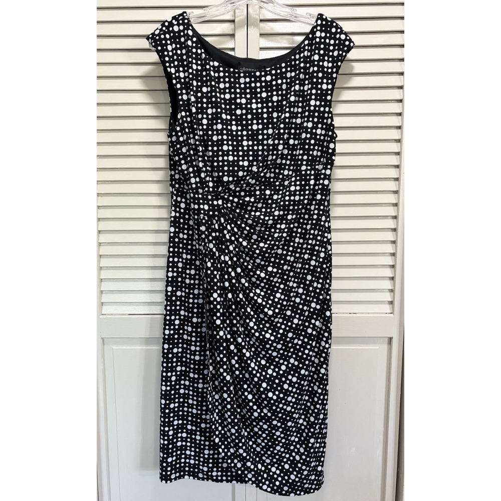 Connected Black/White Polka Sleeveless Dress Gathered Waist Size M/L
